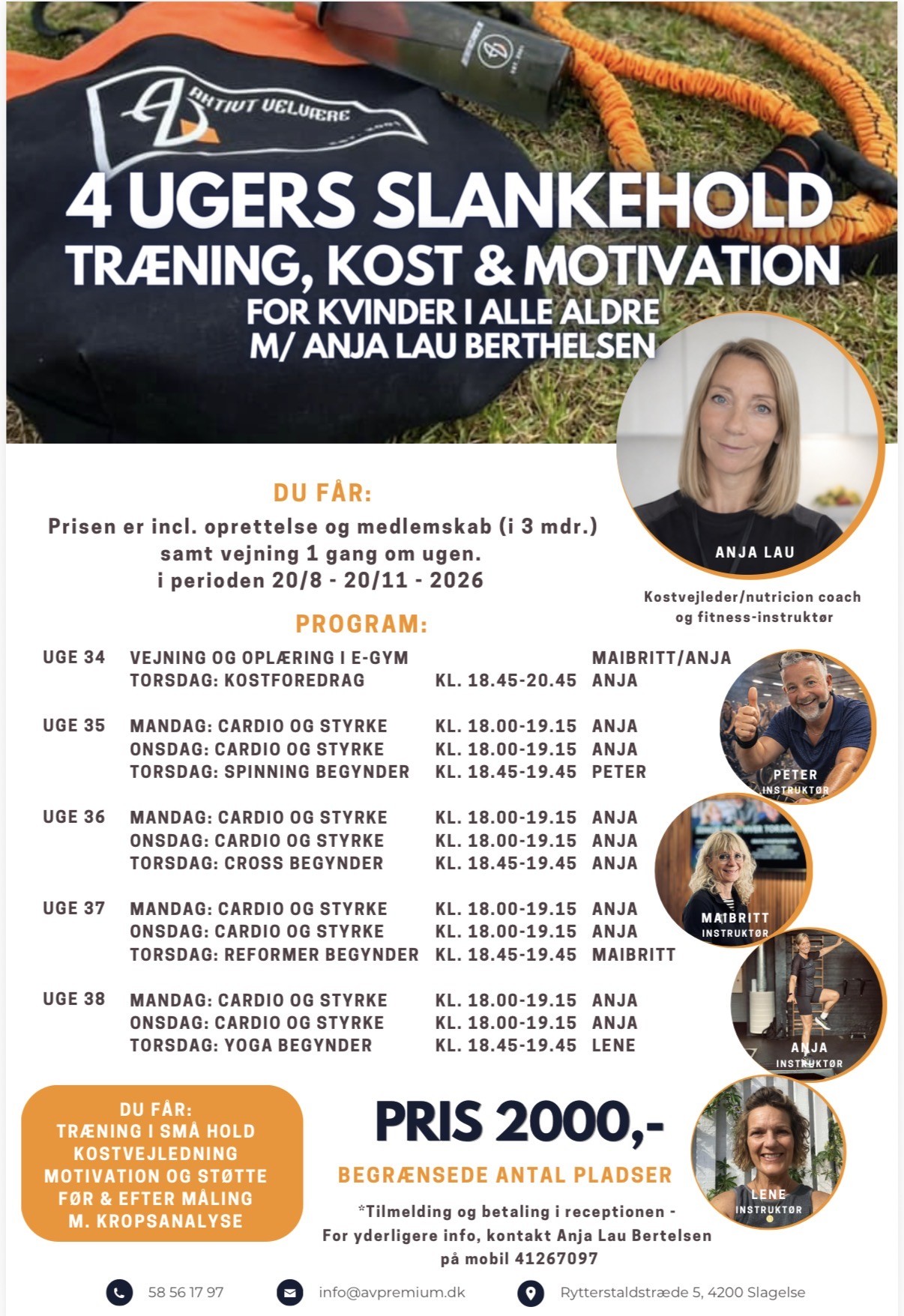 Flyer for 4 ugers slankehold med træning, kost og motivation hos Aktivt Velvære
